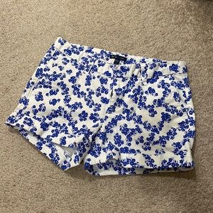 White and blue floral shorts